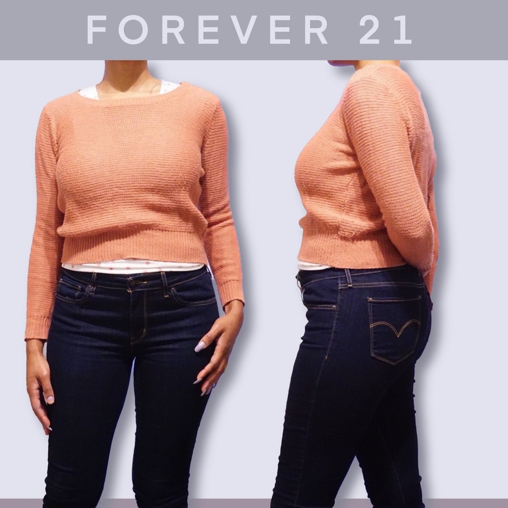 FOREVER 21 Knit Cropped Top Sweater Sz Small Salmon Pink